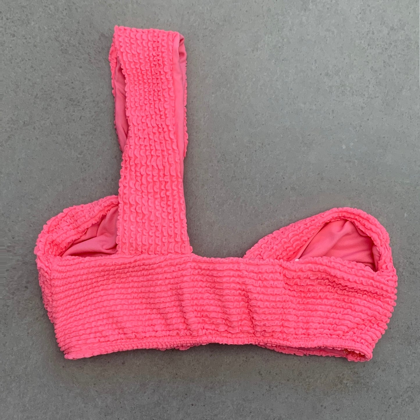 Neon Pink Flamingo Textured Greek Bikini Top