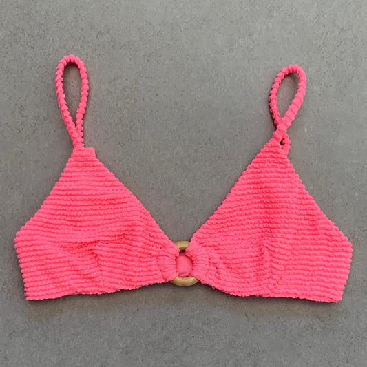 Neon Pink Flamingo Textured Agatha Bikini Top