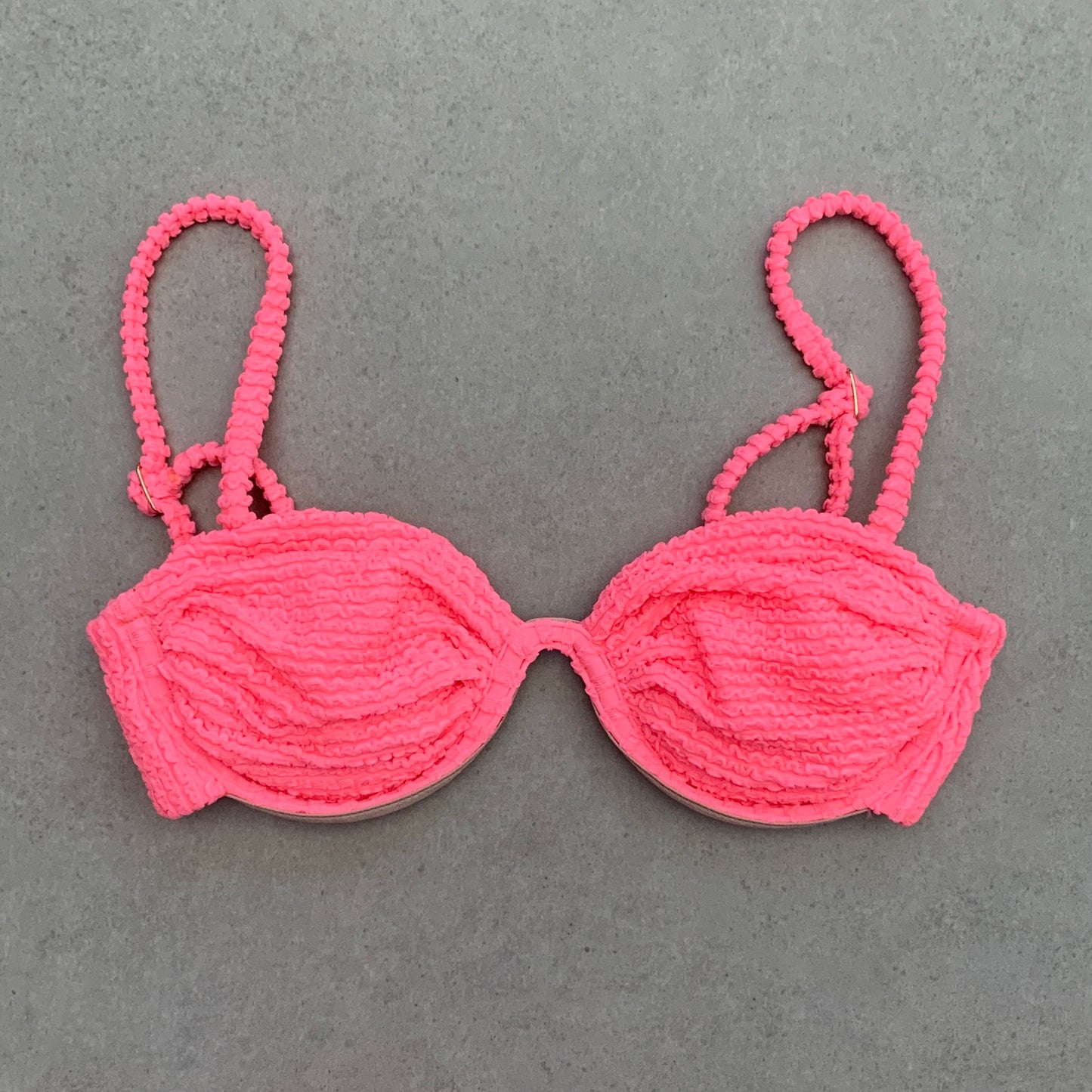 Neon Pink Flamingo Textured Ayra Bikini Top