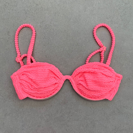 Neon Pink Flamingo Textured Ayra Bikini Top