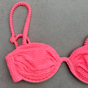 Neon Pink Flamingo Textured Ayra Bikini Top