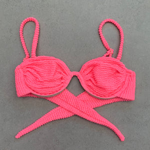 Neon Pink Flamingo Textured Ayra Bikini Top
