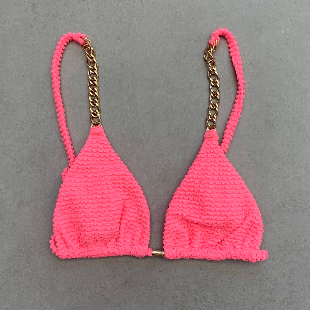 Neon Pink Flamingo Triangle Naia Chain Bikini Top