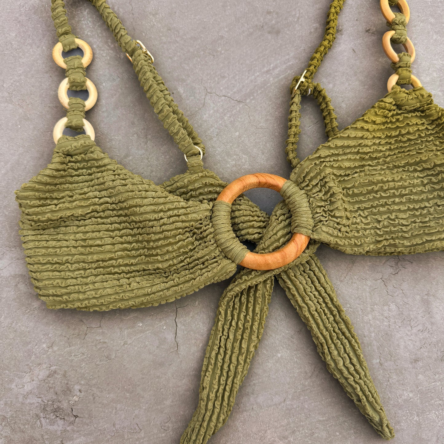 Pistachio Green Textured Mari Wood Bikini Top