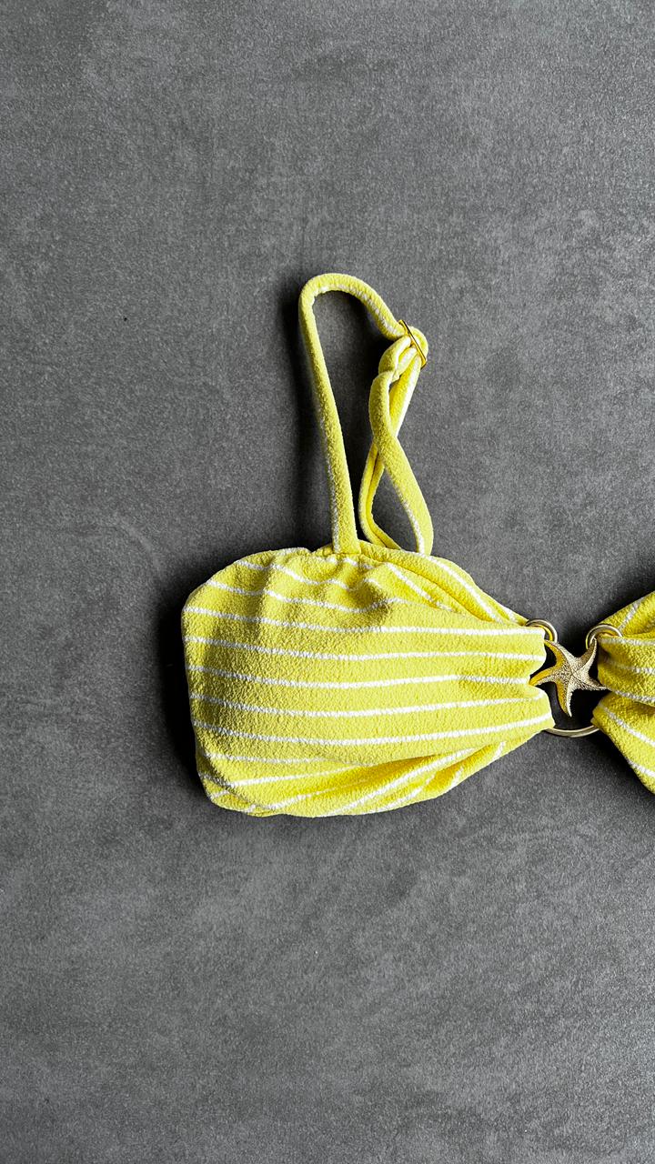 Yellow & White Seashore Striped Textured Elena Bikini Top