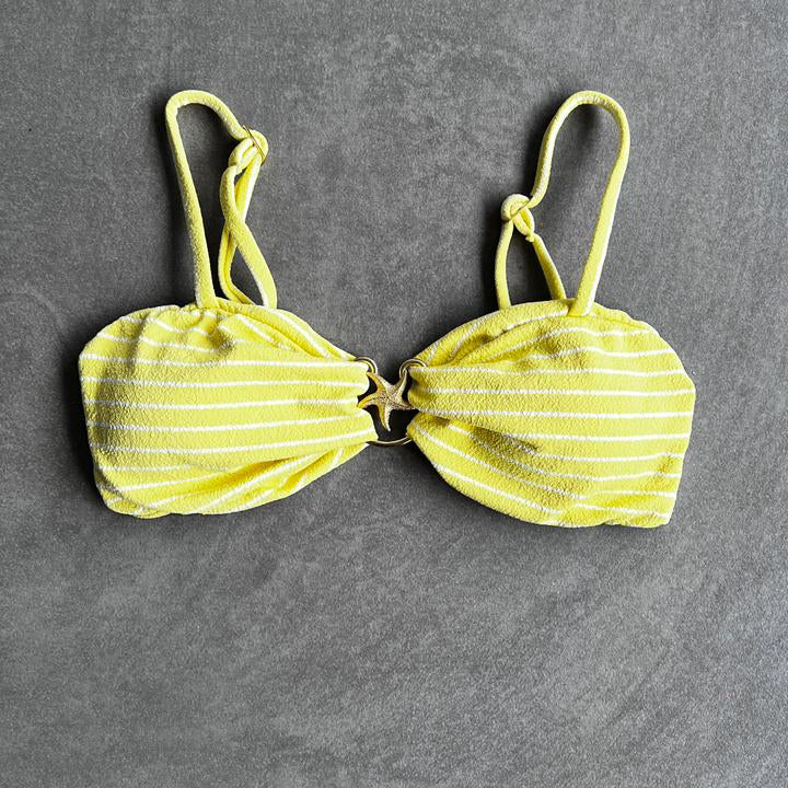 Yellow & White Seashore Striped Textured Elena Bikini Top