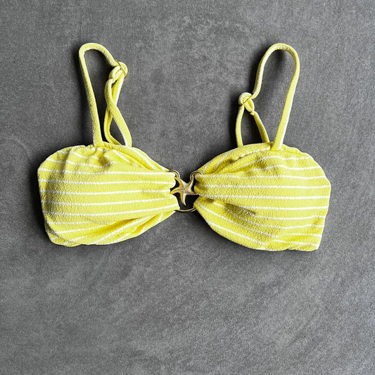 Yellow & White Seashore Striped Textured Elena Bikini Top