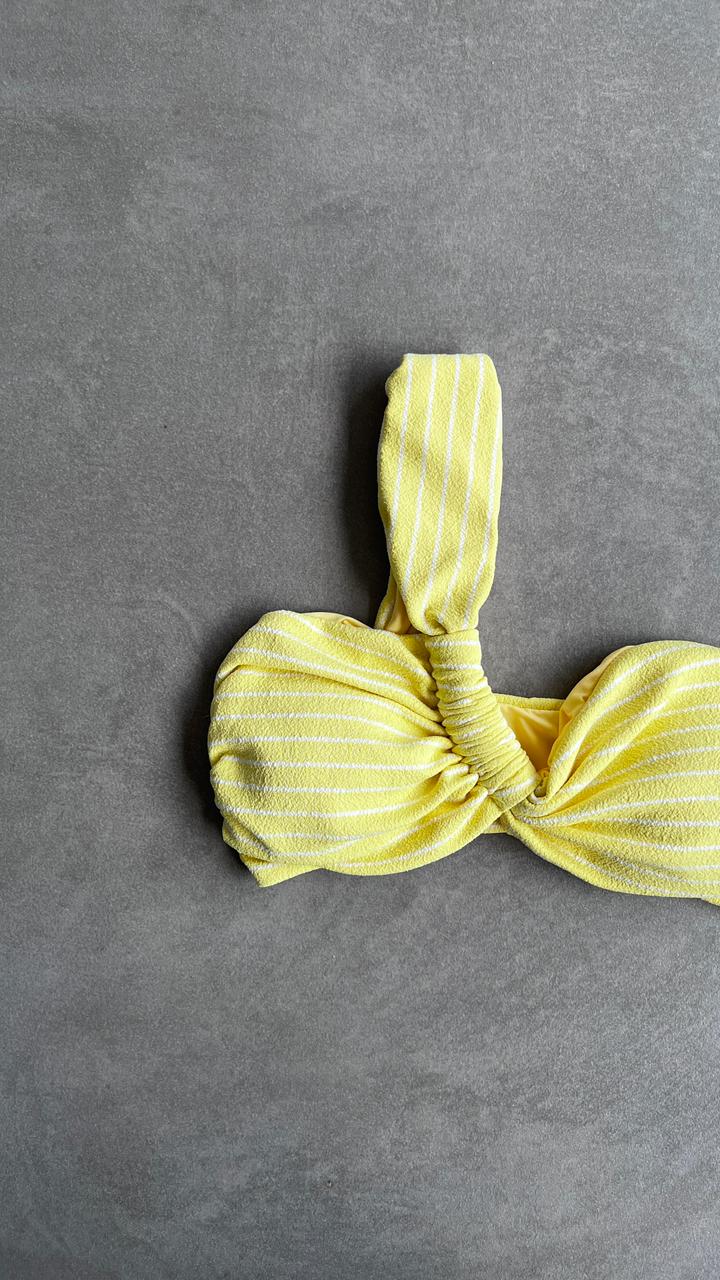Yellow & White Seashore Striped Textured Greek Bikini Top