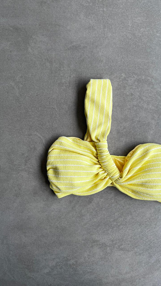 Yellow & White Seashore Striped Textured Greek Bikini Top