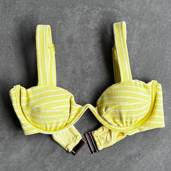 Yellow & White Seashore Striped Textured Maya Bikini Top