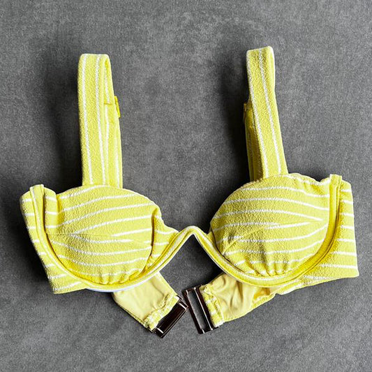 Yellow & White Seashore Striped Textured Maya Bikini Top