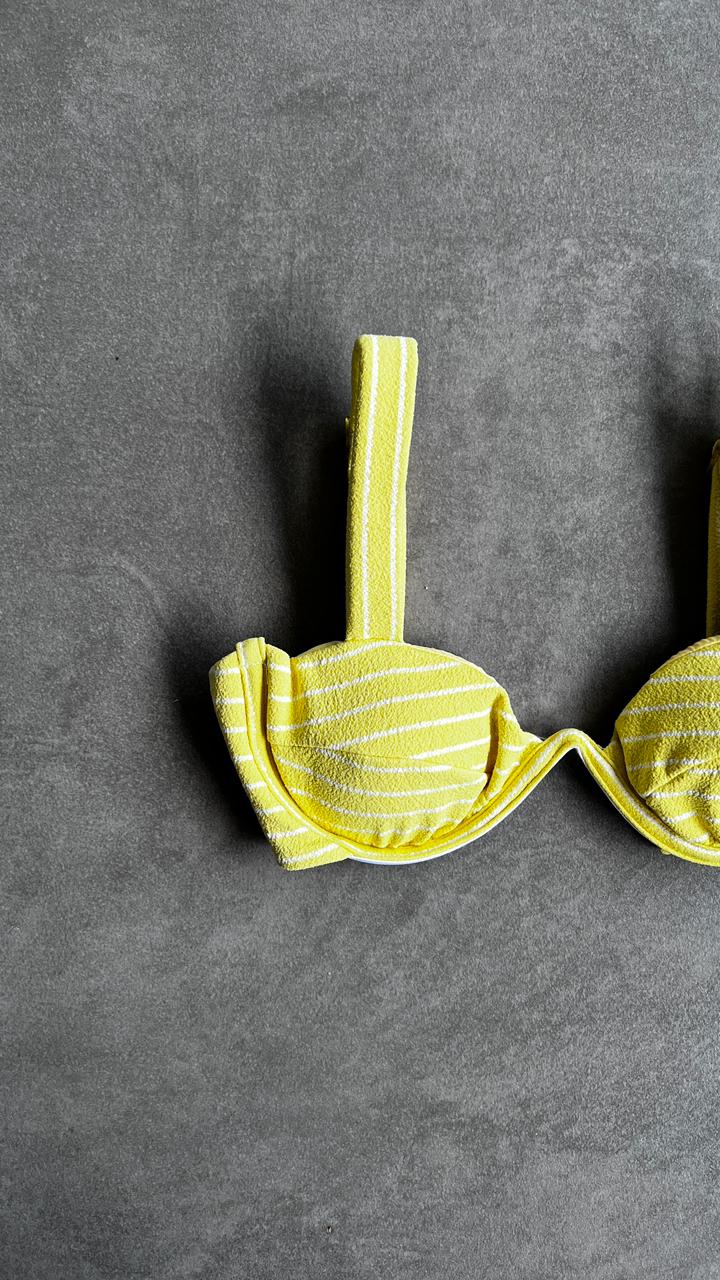 Yellow & White Seashore Striped Textured Maya Bikini Top