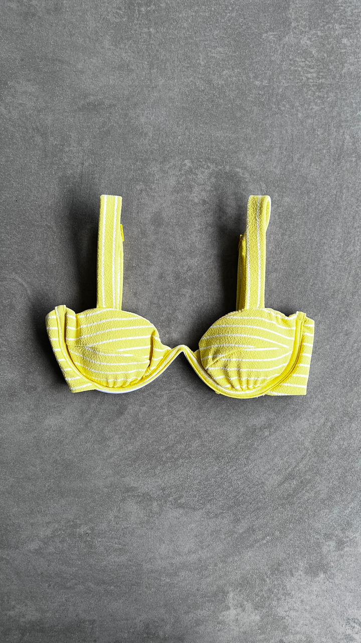 Yellow & White Seashore Striped Textured Maya Bikini Top