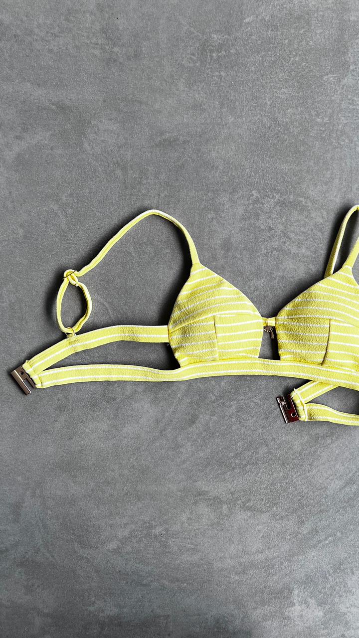 Yellow & White Seashore Striped Textured Vera Bikini Top
