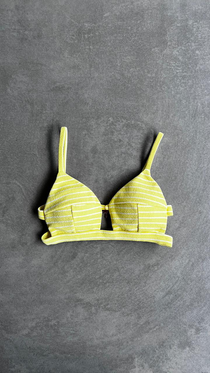 Yellow & White Seashore Striped Textured Vera Bikini Top
