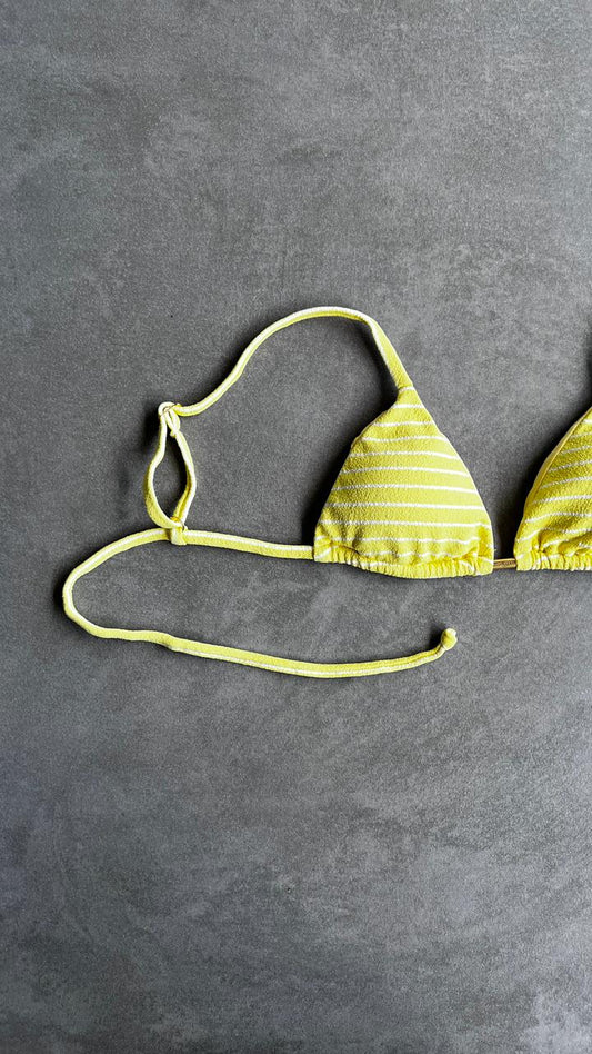 Yellow & White Seashore Striped Textured Triangle Bikini Top