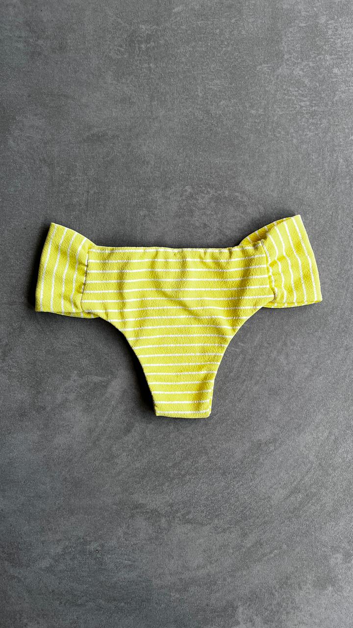 Yellow & White Seashore Striped Textured Textured Classy Cheeky Bikini Bottom
