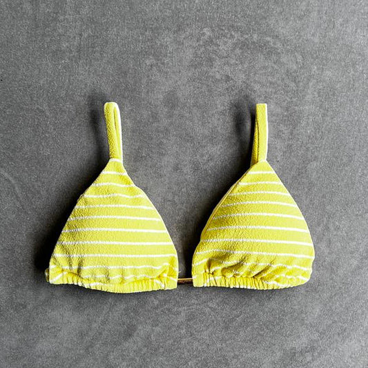 Yellow & White Seashore Striped Textured Triangle Bikini Top