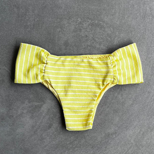 Yellow & White Seashore Striped Textured Textured Classy Cheeky Bikini Bottom