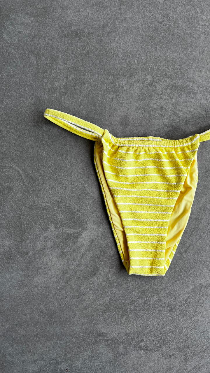 Yellow & White Seashore Striped Textured Minimalist Curtain Bikini Bottom