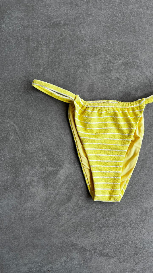 Yellow & White Seashore Striped Textured Minimalist Curtain Bikini Bottom