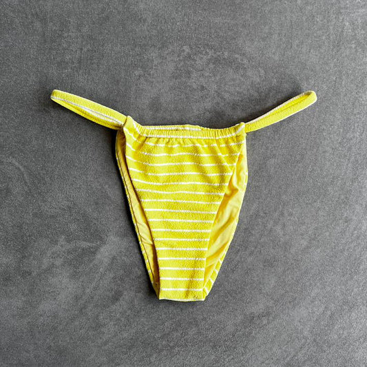 Yellow & White Seashore Striped Textured Minimalist Curtain Bikini Bottom