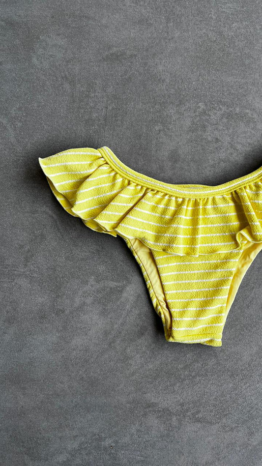 Yellow & White Seashore Striped Textured Brenda Bikini Bottom