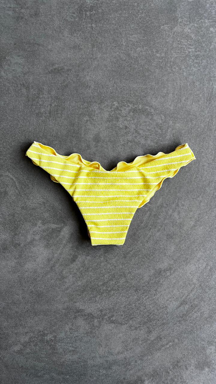 Yellow & White Seashore Striped Textured Textured Lili Ripple Bikini Bottom