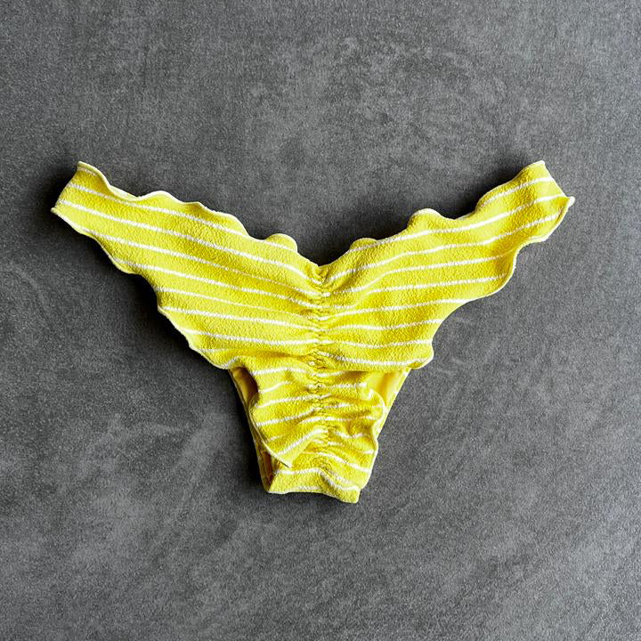 Yellow & White Seashore Striped Textured Textured Lili Ripple Bikini Bottom