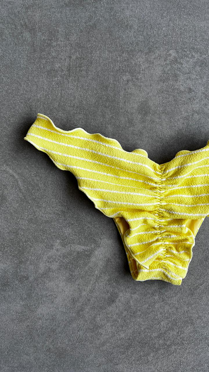 Yellow & White Seashore Striped Textured Textured Lili Ripple Bikini Bottom