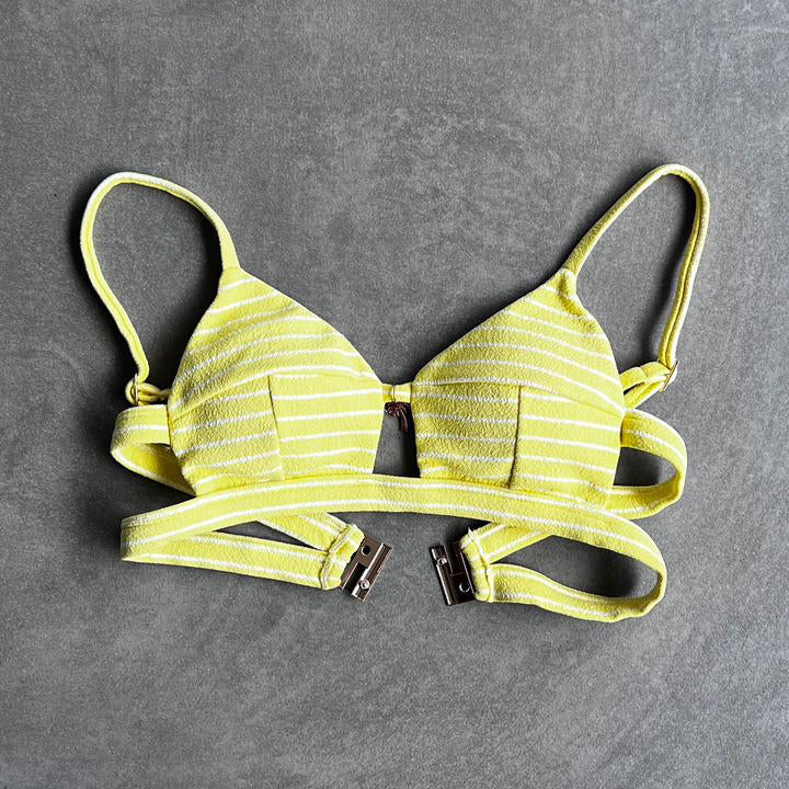 Yellow & White Seashore Striped Textured Vera Bikini Top