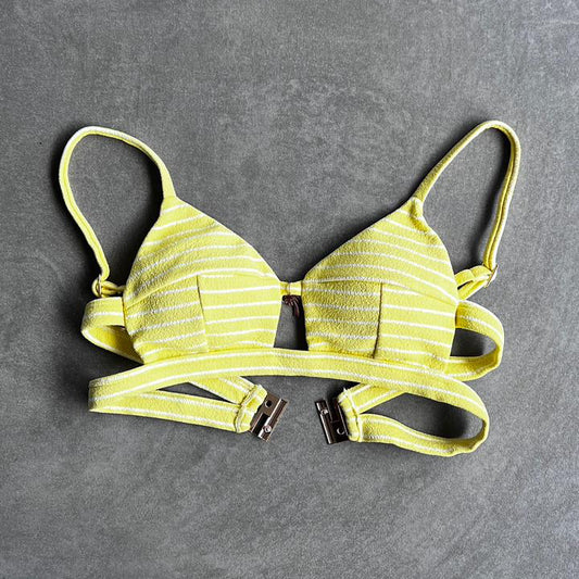 Yellow & White Seashore Striped Textured Vera Bikini Top