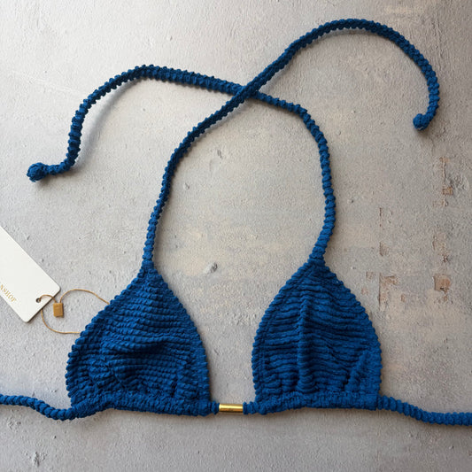 Blue Safira Textured Triangle Bikini Top