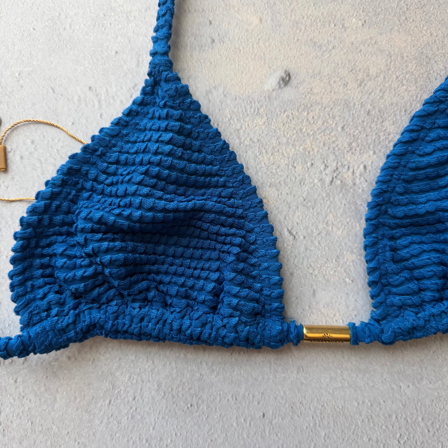 Blue Safira Textured Triangle Bikini Top