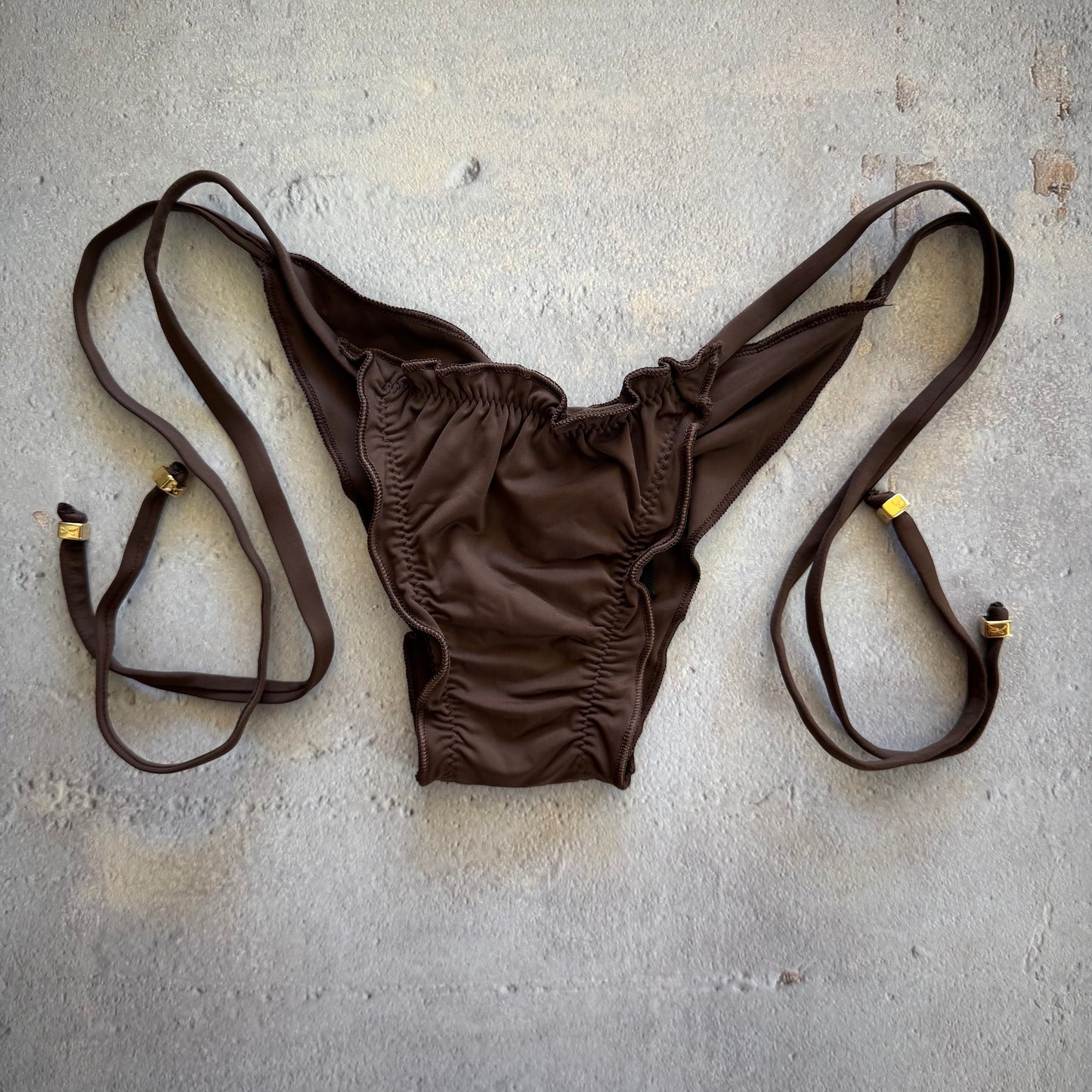 Cocoa Brown Ripple Side Tie Bikini Bottom