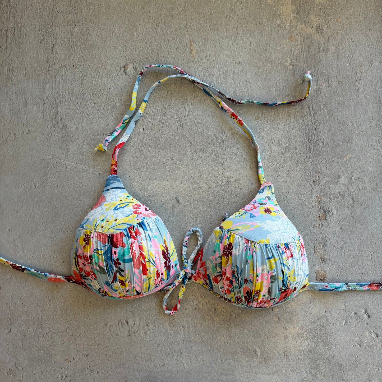 Blue Floral Peach Bikini Top