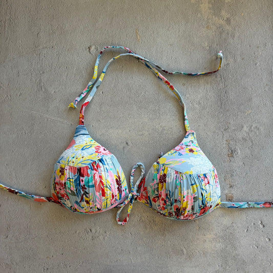 Blue Floral Peach Bikini Top
