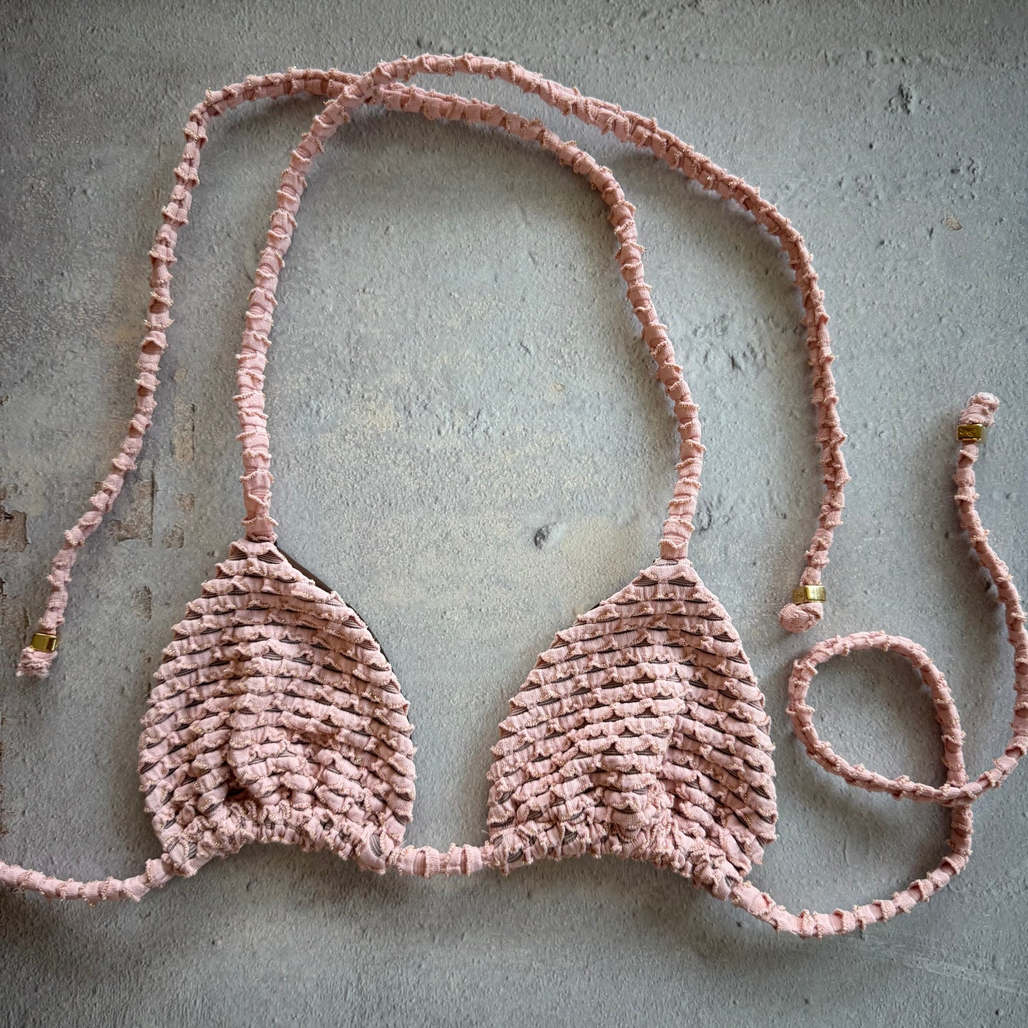 Pink Morganite Mermaid Weave Textured Triangle Bikini Top