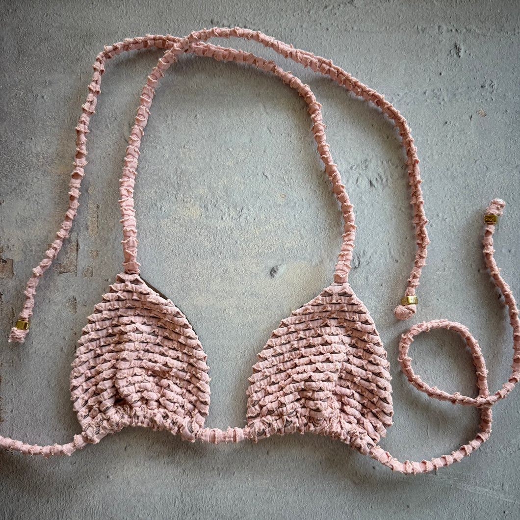 Pink Morganite Mermaid Weave Textured Triangle Bikini Top