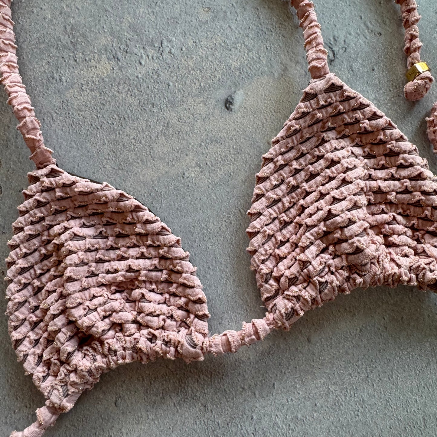 Pink Morganite Mermaid Weave Textured Triangle Bikini Top