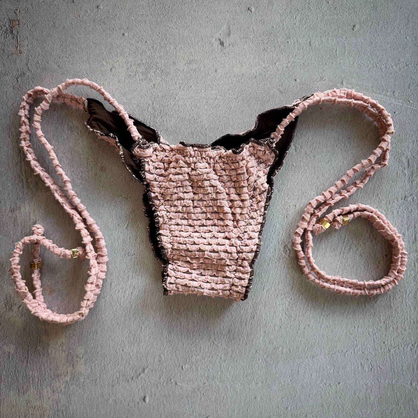 Pink Morganite Mermaid Weave Textured Ripple Side Tie Bikini Bottom