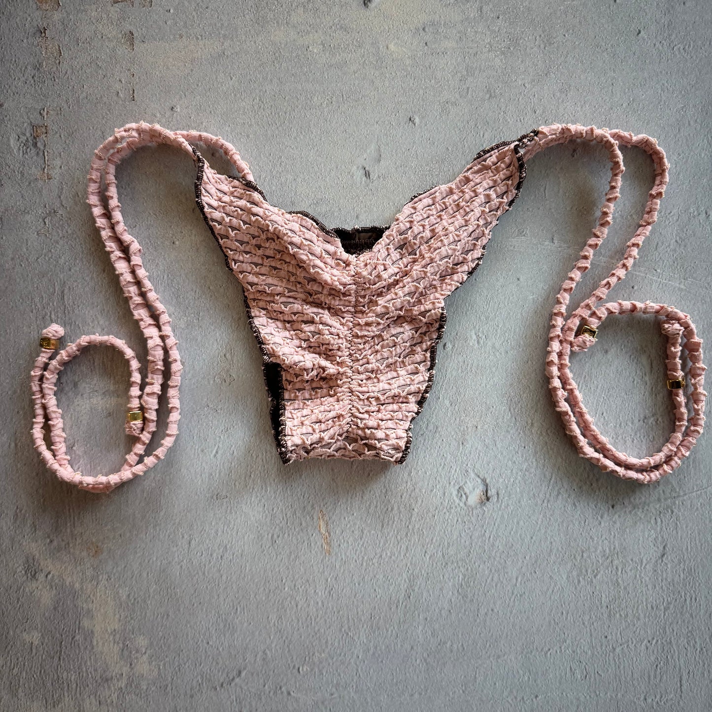 Pink Morganite Mermaid Weave Textured Ripple Side Tie Bikini Bottom