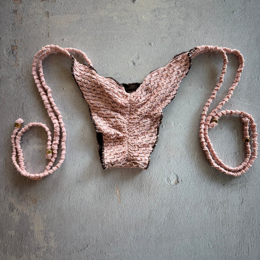 Pink Morganite Mermaid Weave Textured Ripple Side Tie Bikini Bottom