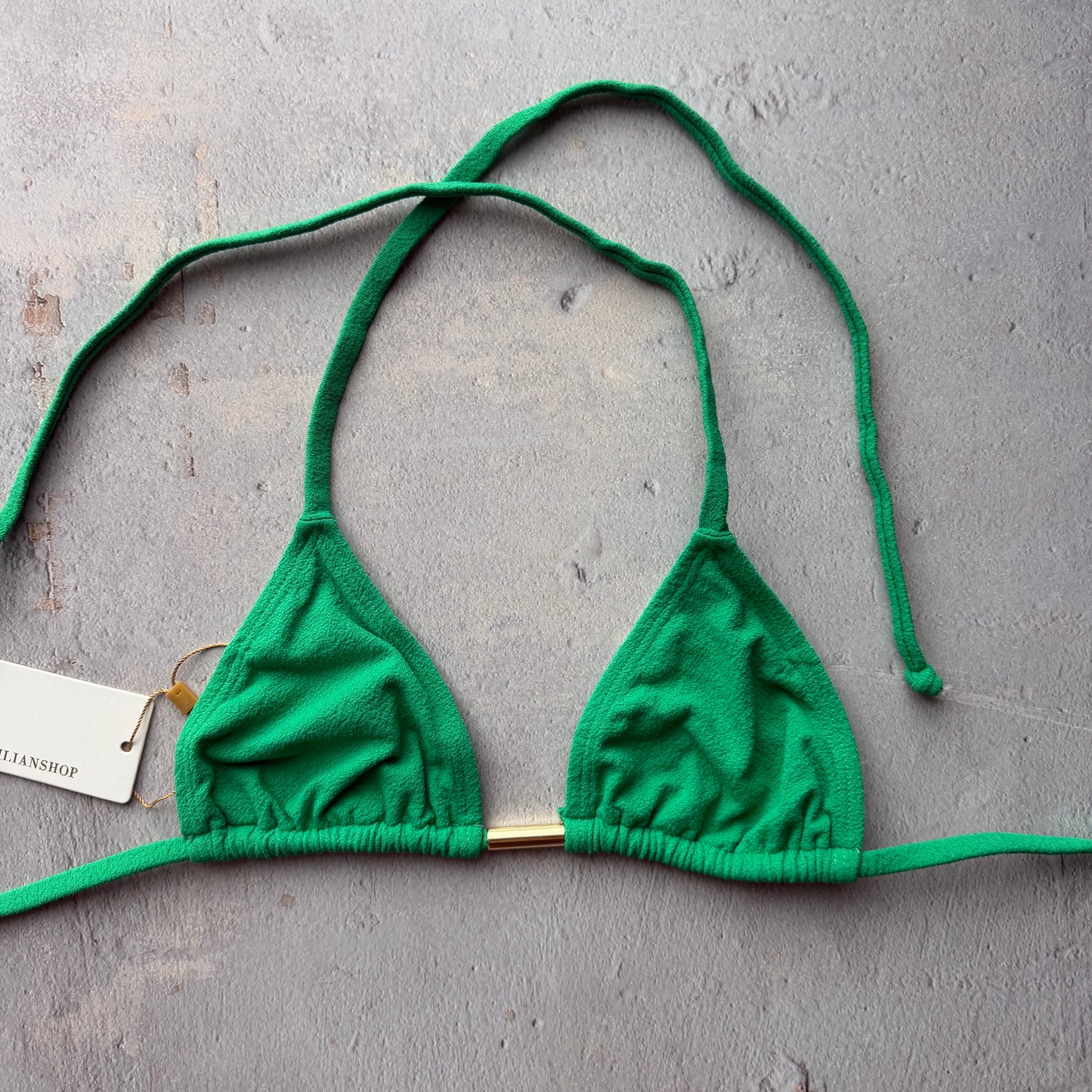 Palm Green Seashore Textured Triangle Bikini Top