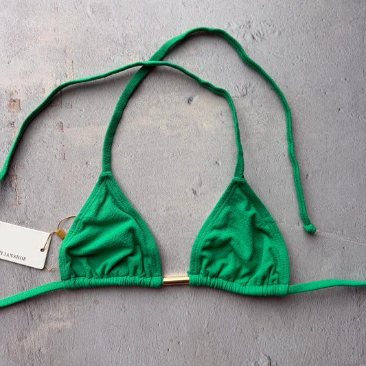 Palm Green Seashore Textured Triangle Bikini Top