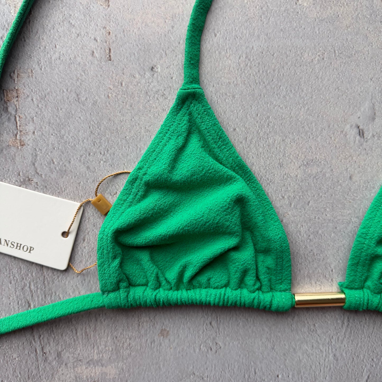 Palm Green Seashore Textured Triangle Bikini Top