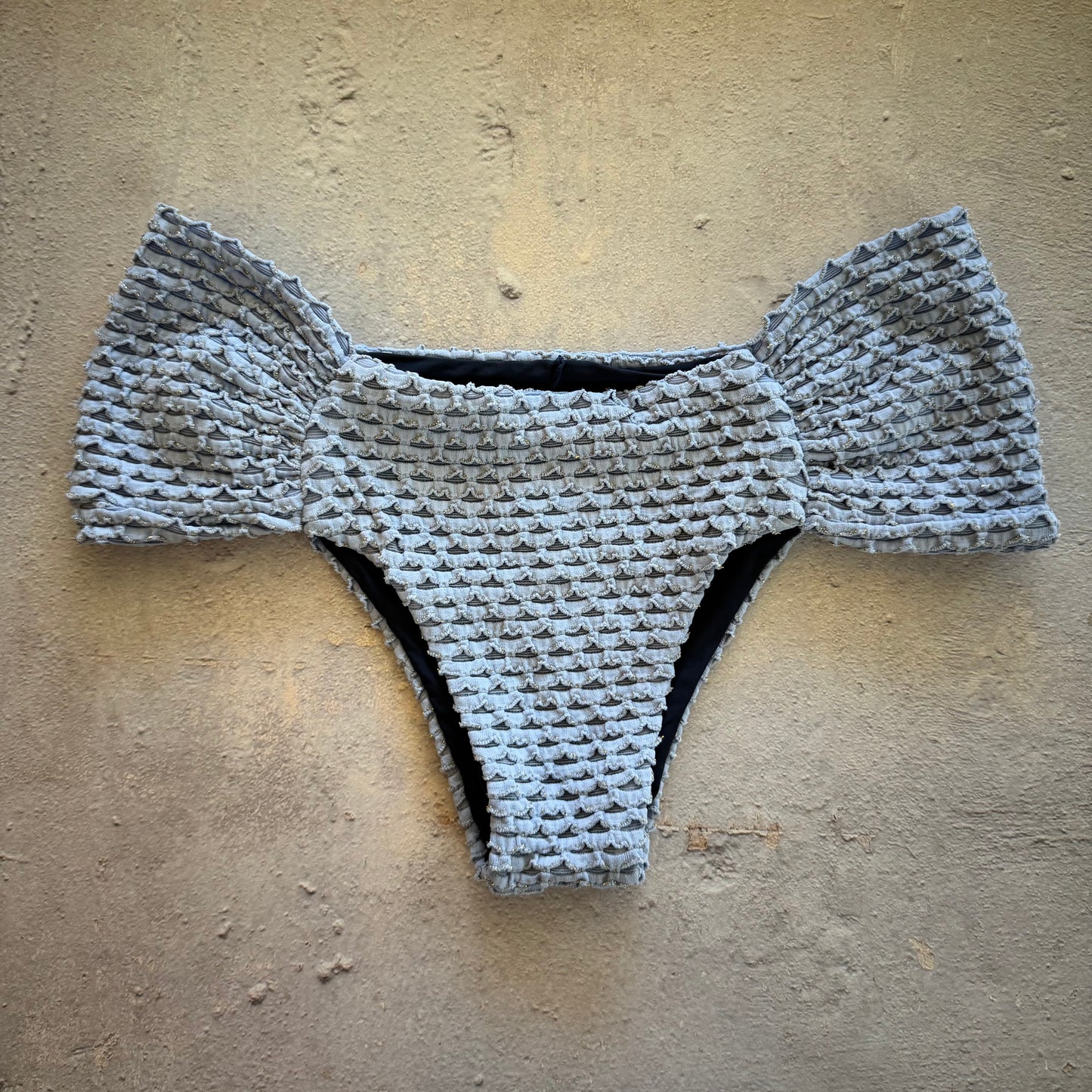 Blue Opalite Mermaid Weave Textured Classy Cheeky Bikini Bottom