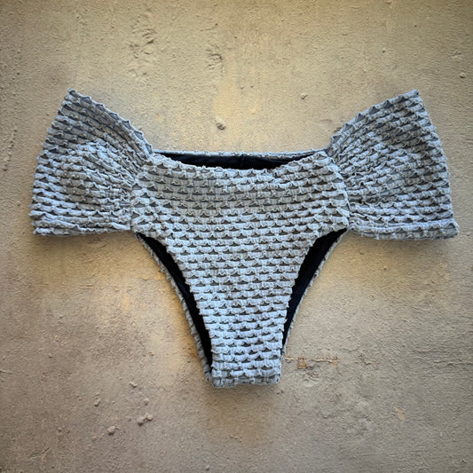 Blue Opalite Mermaid Weave Textured Classy Cheeky Bikini Bottom