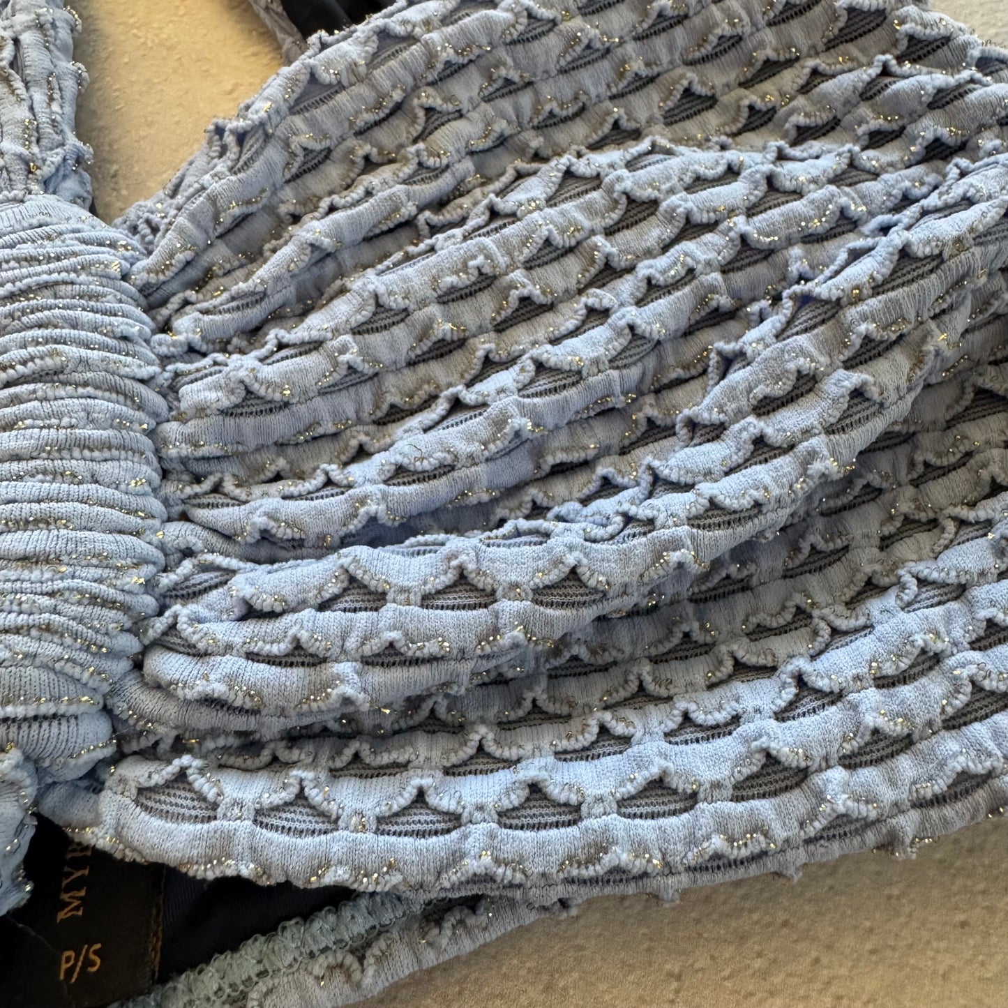 Blue Opalite Mermaid Weave Textured Greek Bikini Top