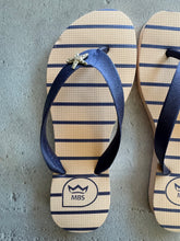 Load image into Gallery viewer, Nude and Blue Striped Star Flip Flops
